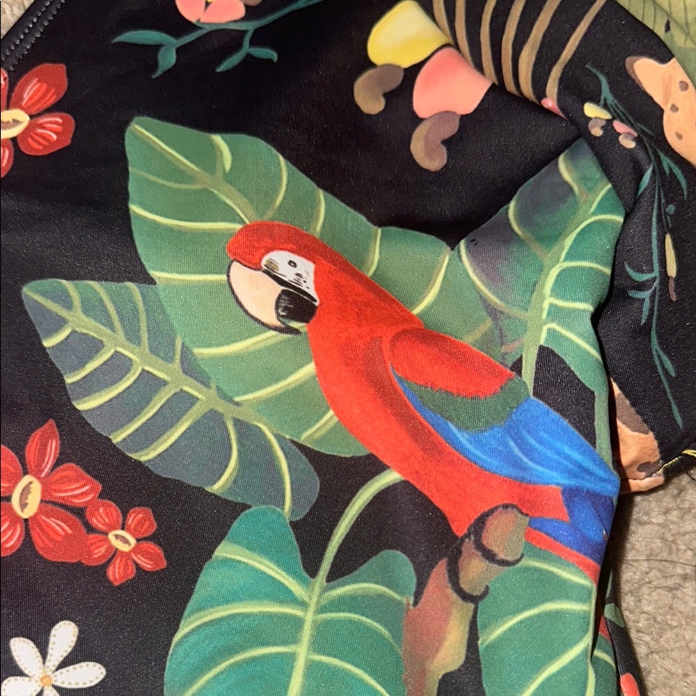 Tropical Print parrot Swimsuit with flirty ruffle Yellow straps xl - Picture 7 of 13